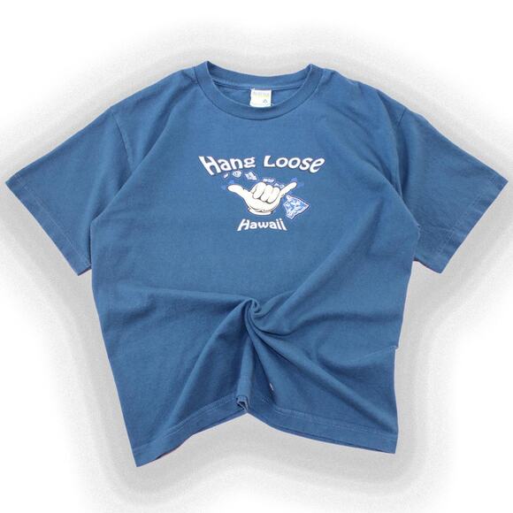 y2k Blue Hang Loose Hawaii Graphic Tee - Picture 1 of 5